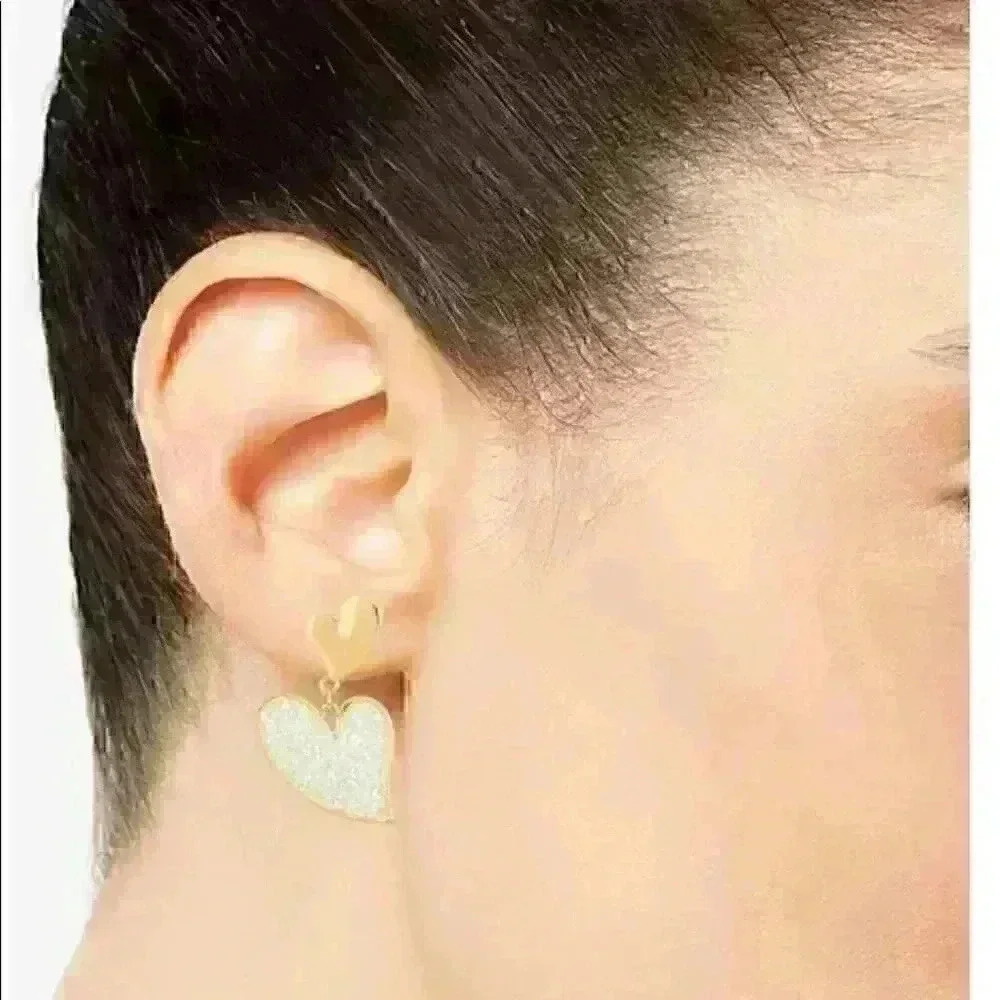 INC gold tone bead heart earrings - Picture 2 of 2